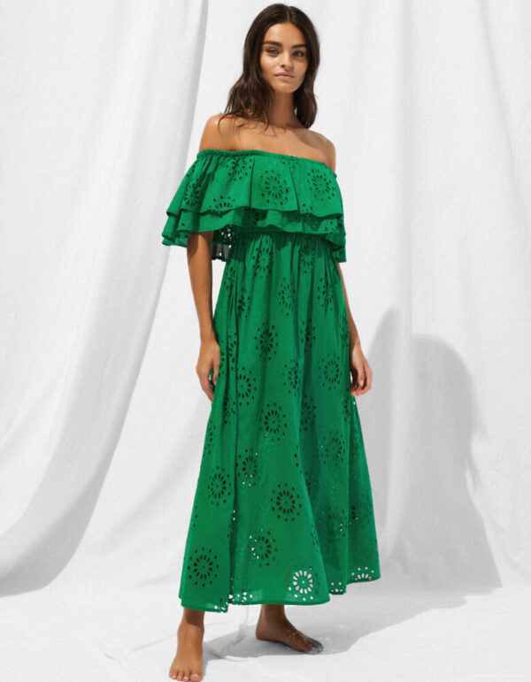 Watercult Riviera Notes Dress Green Flare strapless