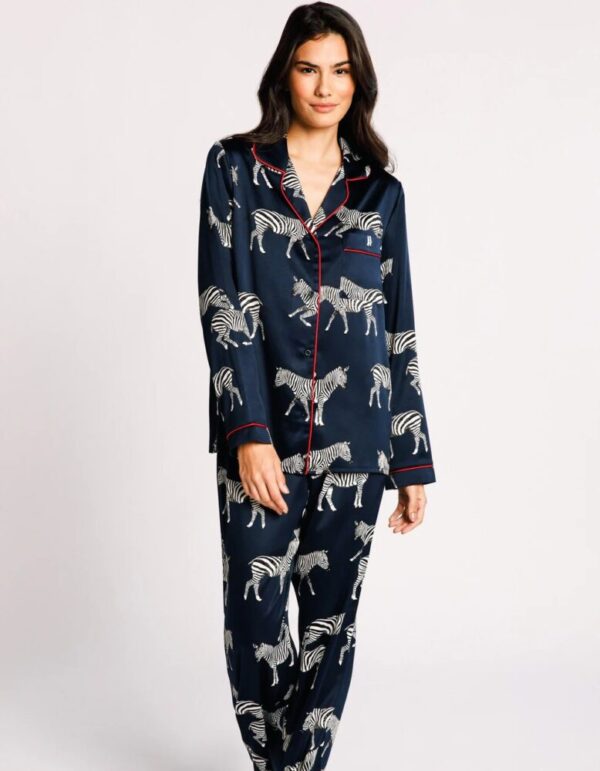 buy the Chelsea Peers Satin Zebra Long Pyjamas Navy