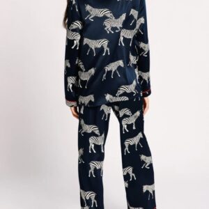 Chelsea Peers Satin Zebra Long Pyjamas Navy back