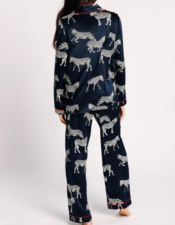 Chelsea Peers Satin Zebra Long Pyjamas Navy back