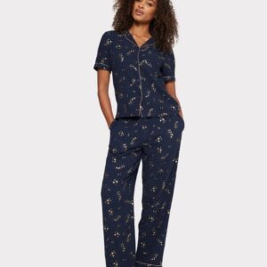 Chelsea Peers Cheesecloth Foil Star Long Pyjamas Navy