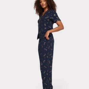 Chelsea Peers Cheesecloth Foil Star Long Pyjamas Navy side