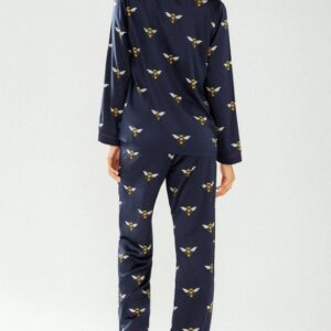 Chelsea Peers Satin Bee Long Pyjamas Navy back