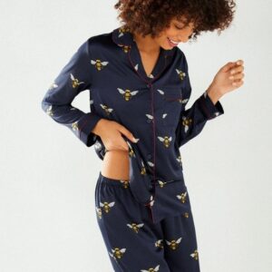 Chelsea Peers Satin Bee Long Pyjamas Navy side