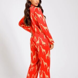 Chelsea Peers Satin Giraffe Long Pyjamas Red back