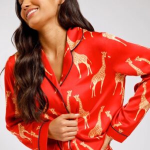 buy the Chelsea Peers Satin Giraffe Long Pyjamas Red