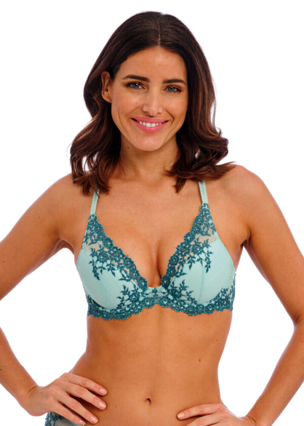 buy the Wacoal Embrace Lace Plunge Bra Eggshell Blue / Brittany Blue