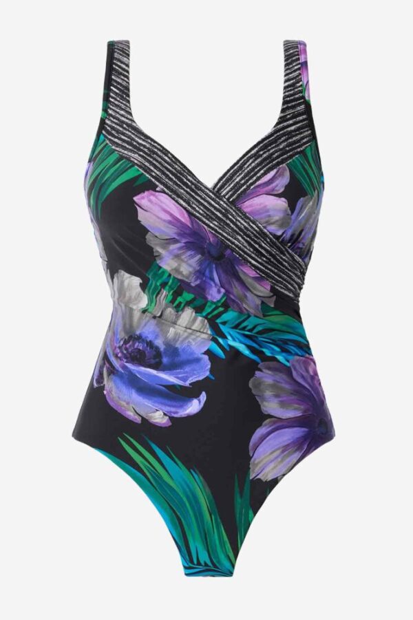 Miraclesuit Flora Aura It's A Wrap Swimsuit Black Multi cutout