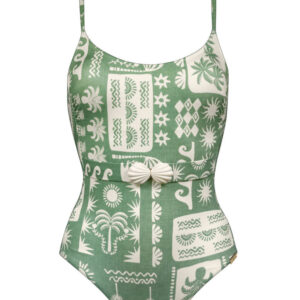 Watercult Rustic Med Belted Swimsuit Sage Cream cutout