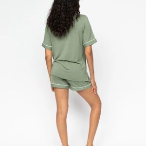 Back view of Cyberjammies Lea Sage Green Short Pyjamas highlighting relaxed fit and soft fabric