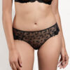 Empreinte Tess Shorty in Black – front view with delicate lace embroidery