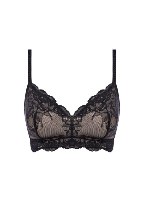 Close-up of lace detail on the Vivid Attraction Bralette in Black for a luxurious, textured look.