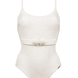 Watercult Costal Daydreaming Belted Swimsuit White Scallop cutout