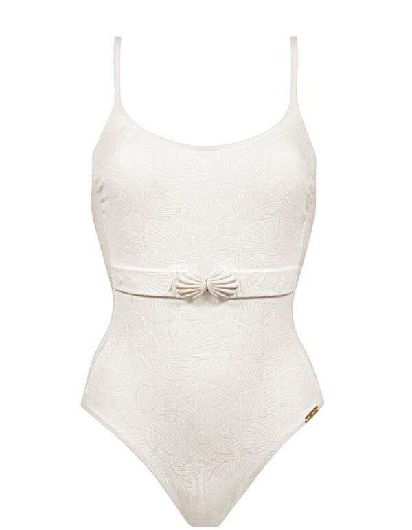 Watercult Costal Daydreaming Belted Swimsuit White Scallop cutout